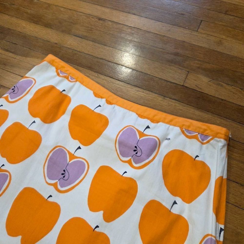 Boden Rare Apple Print Cotton Orange and White A-Line Skirt 12L - Picture 3 of 11